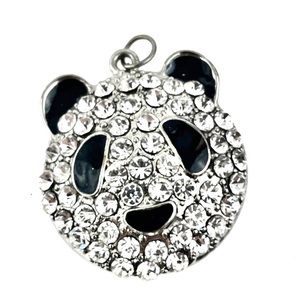 NEW Silver Tone Metal Panda Pendant 1.5" White Black Clear Rhinestone Adorable